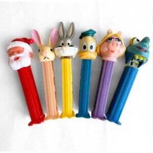 Pez Dispensers Lot of 6 Donald Duck Miss Piggy Gonzo Santa Bunny Bugs Bunny
